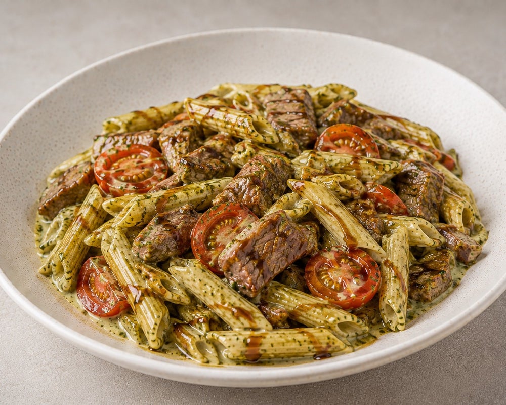 Super Pasta beef teriyaki pesto pasta
